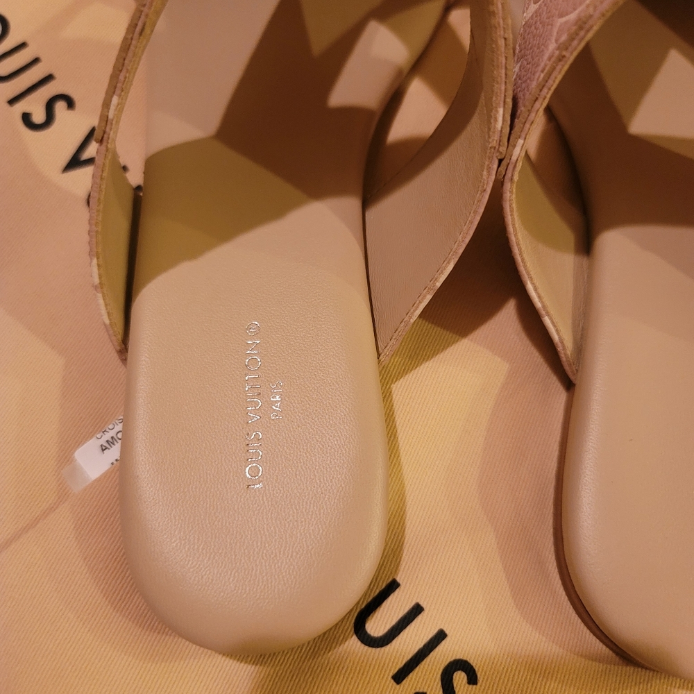 Louis Vuitton Sandal Cream Giant Flower Monogram Color Leather 39.5=9.5 New Tags - Picture 13 of 14